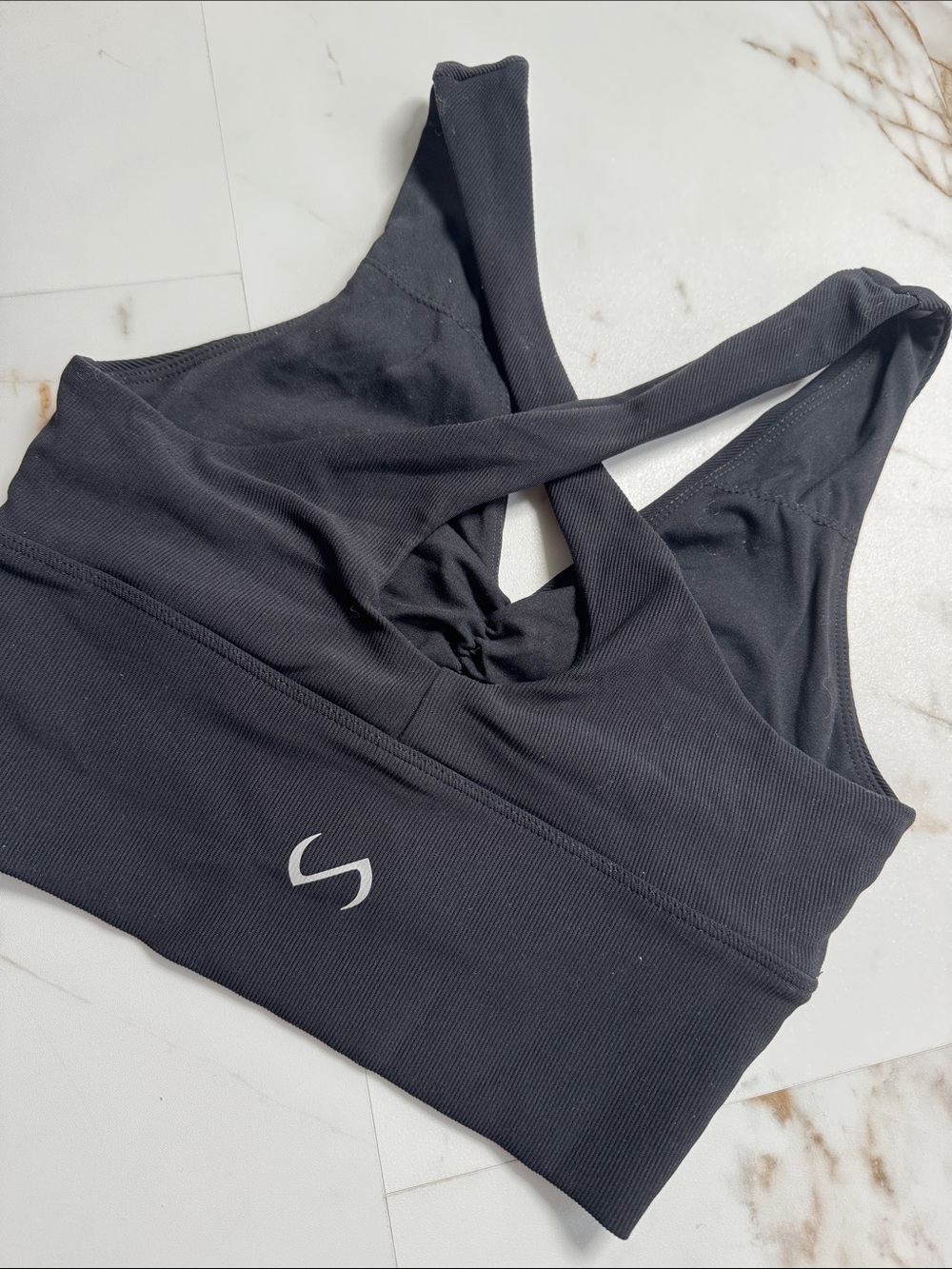 TLF Apparel Black Ribbed Scrunch Front Ribbed Sports Bra Sz S Sporty Fit